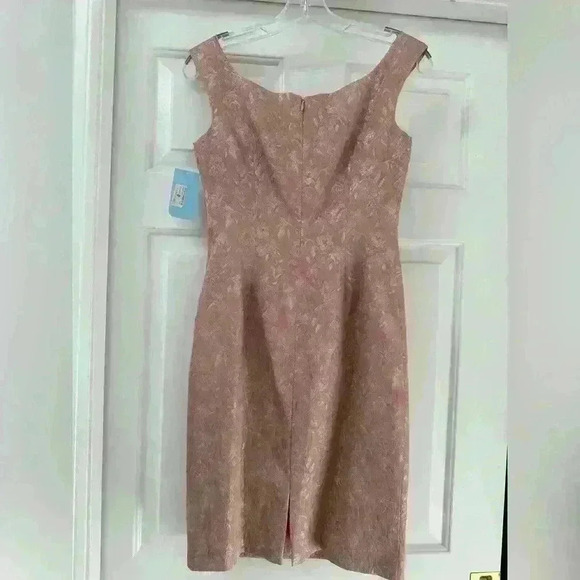 Maggy London Blush Pink Floral Embroidered Knee Length Sheath Dress W/Broach - Picture 2 of 9